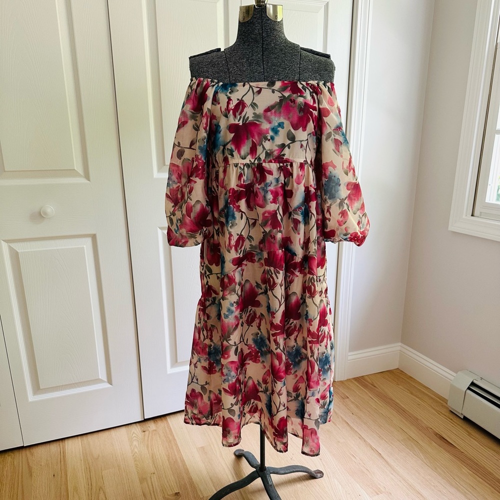 Polagram Floral Dress in Pink and Blue